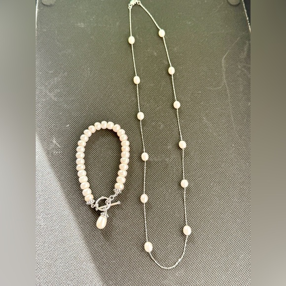 QVC Elegant Cream Pearl Necklace and Bracelet Set NWT Stamped 925 Timeless Chic - Picture 3 of 9